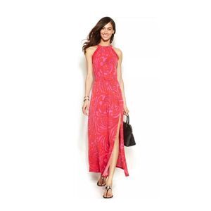 MICHAEL KORS Cynthia Paisley Halter Maxi Dress Radiant Pink Size 1X